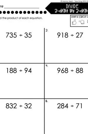 5th Grade Division – Divide 3-Digit by 2-Digit Numbers Worksheet 1