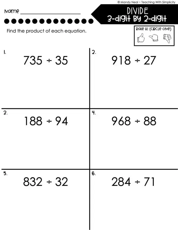 5th Grade Division – Divide 3-Digit by 2-Digit Numbers Worksheet 1