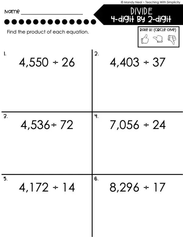 5th Grade Division – Divide 4-Digit by 2-Digit Numbers Worksheet 1