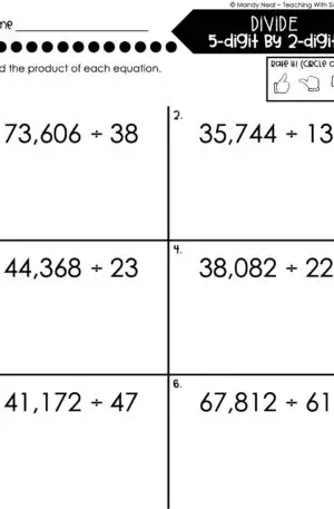 5th Grade Division – Divide 5-Digit by 2-Digit Numbers Worksheet 1