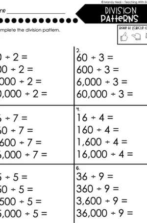 5th Grade Division – Division Patterns Worksheet 1