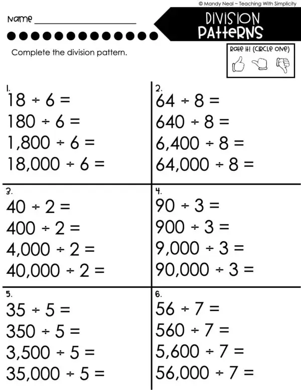 5th Grade Division – Division Patterns Worksheet 2