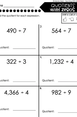 5th Grade Division – Quotients with Zeros Worksheet 1