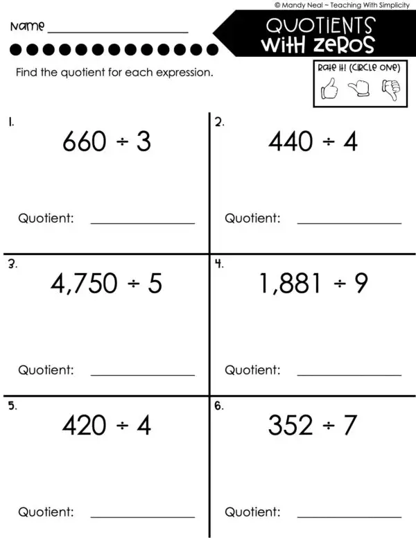 5th Grade Division – Quotients with Zeros Worksheet 2