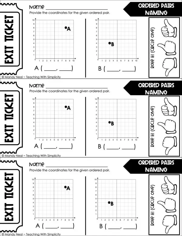 5th Grade Expressions and Patterns - Naming Ordered Pairs Exit Ticket 1