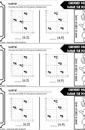 5th Grade Expressions and Patterns - Ordered Pairs: Name the Point Exit Ticket 1