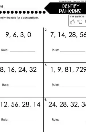 5th Grade Expressions and Patterns – Identify Patterns Worksheet 1