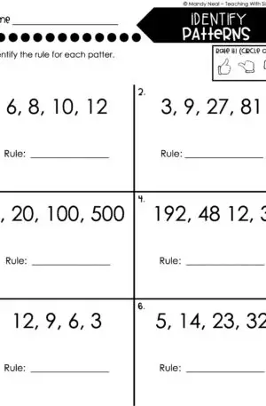 5th Grade Expressions and Patterns – Identify Patterns Worksheet 2