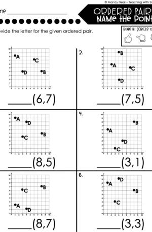 5th Grade Expressions and Patterns – Ordered Pairs - Name the Point Worksheet 2