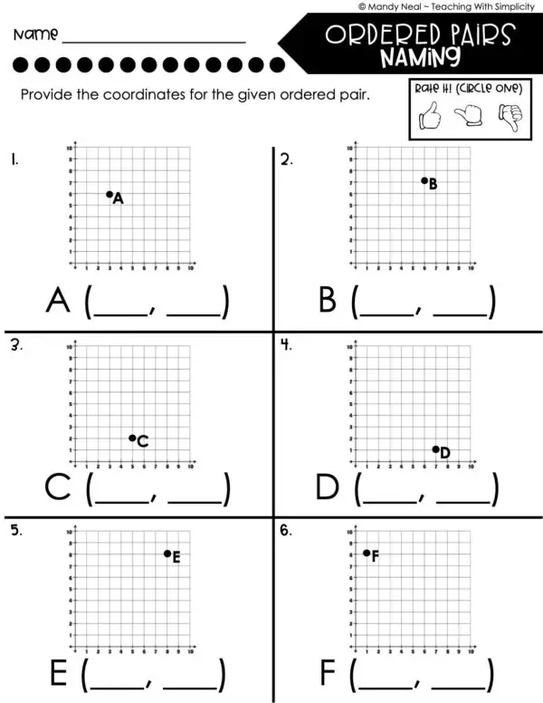 5th Grade Expressions and Patterns – Ordered Pairs - Naming Worksheet 1