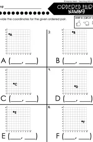 5th Grade Expressions and Patterns – Ordered Pairs - Naming Worksheet 2