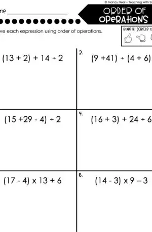 5th Grade Expressions and Patters – Order of Operations Worksheet 2