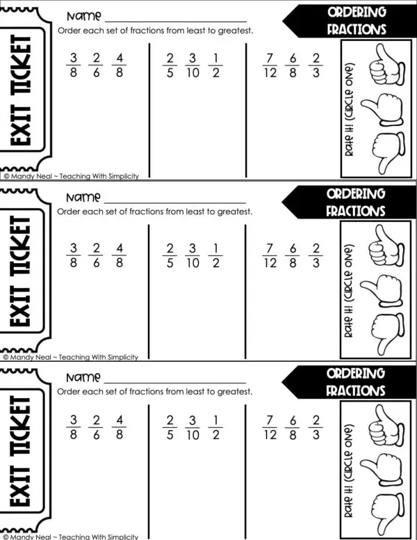 5th Grade Fractions - Ordering Fractions Exit Ticket 1