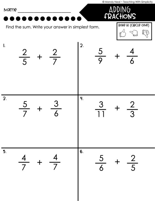 5th Grade Fractions – Adding Fractions Worksheet 2