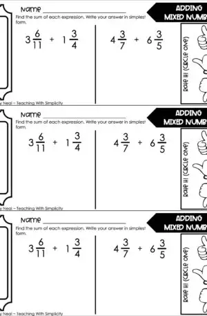 5th Grade Fractions – Adding Mixed Numbers Exit Ticket 1