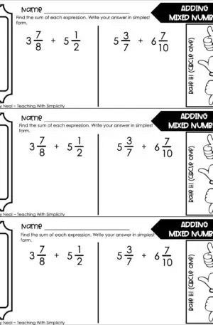 5th Grade Fractions – Adding Mixed Numbers Exit Ticket 2