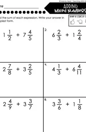 5th Grade Fractions – Adding Mixed Numbers Worksheet 1