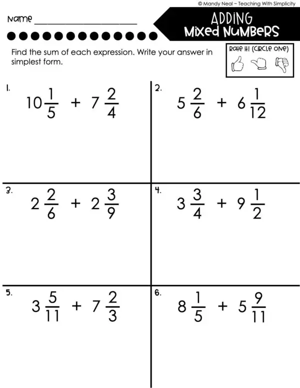 5th Grade Fractions – Adding Mixed Numbers Worksheet 2