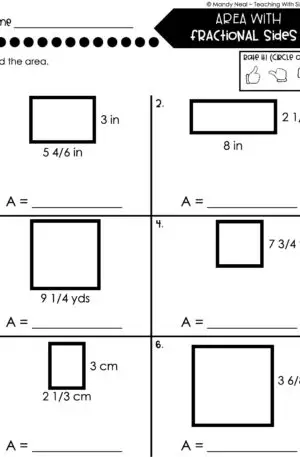 5th Grade Fractions – Area with Fractional Shapes Worksheet 1