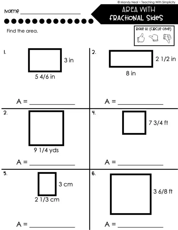 5th Grade Fractions – Area with Fractional Shapes Worksheet 1