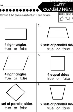 5th Grade Fractions – Classify Quadrilaterals Worksheet 1