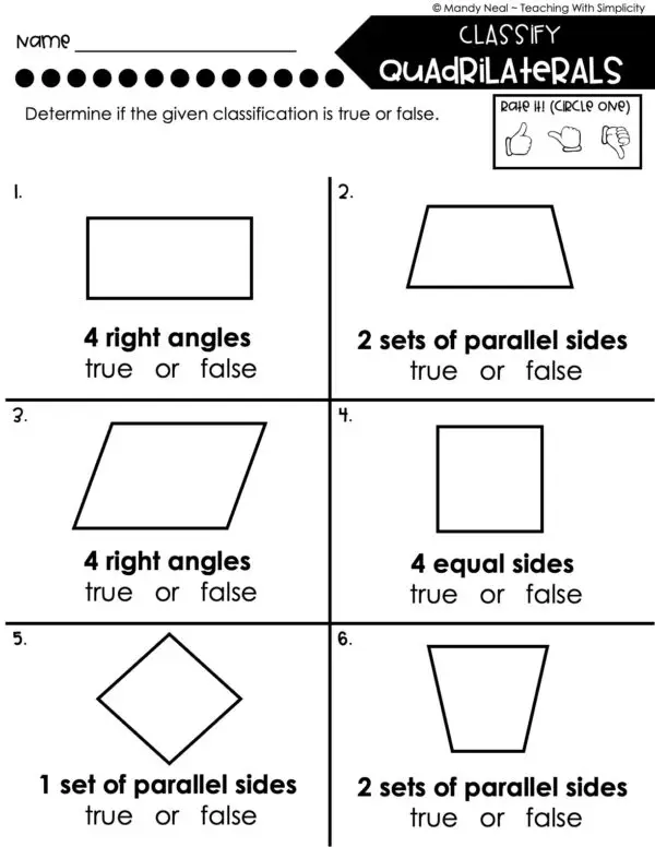 5th Grade Fractions – Classify Quadrilaterals Worksheet 1