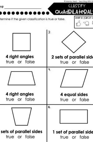 5th Grade Fractions – Classify Quadrilaterals Worksheet 2