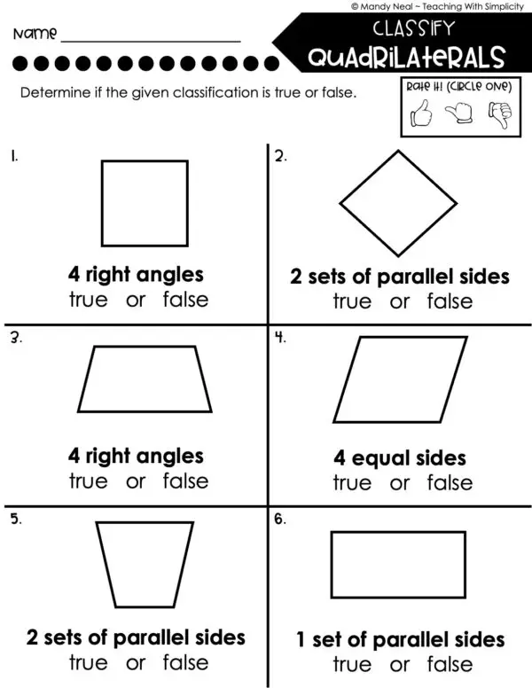 5th Grade Fractions – Classify Quadrilaterals Worksheet 2