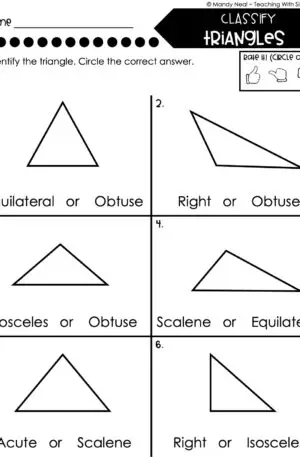 5th Grade Fractions – Classify Triangles Worksheet 1