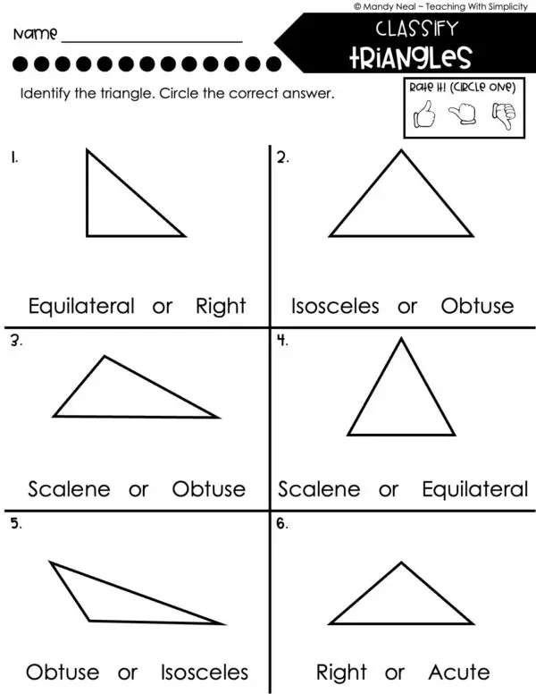 5th Grade Fractions – Classify Triangles Worksheet 2