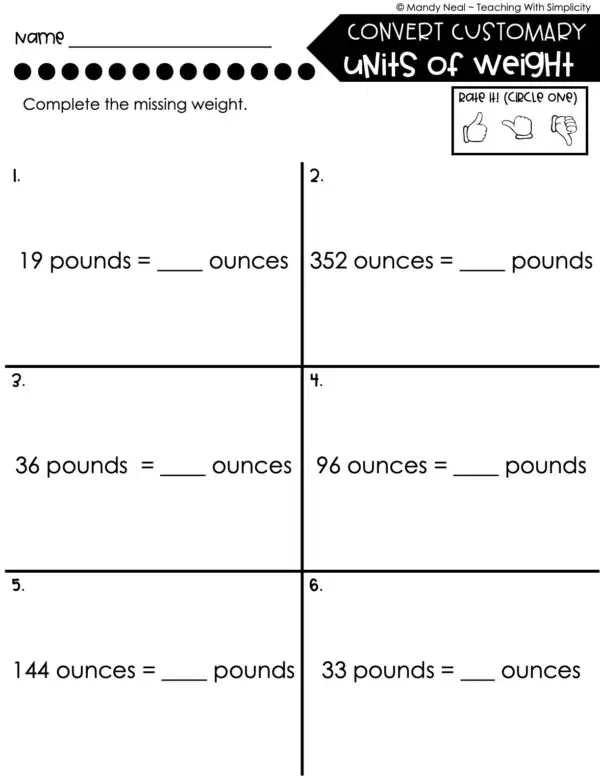 5th Grade Fractions – Convert Customary Units of Weight Worksheet 1