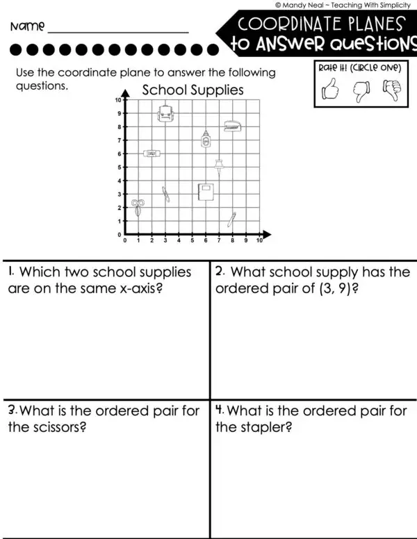 5th Grade Fractions – Coordinate Planes to Answer Questions Worksheet 1