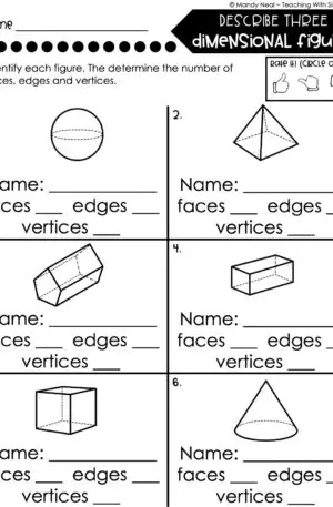 5th Grade Fractions – Describe Three Dimensional Figures Worksheet 1