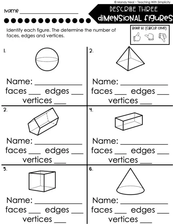 5th Grade Fractions – Describe Three Dimensional Figures Worksheet 1