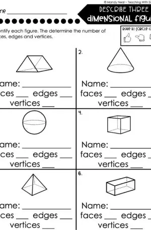 5th Grade Fractions – Describe Three Dimensional Figures Worksheet 2