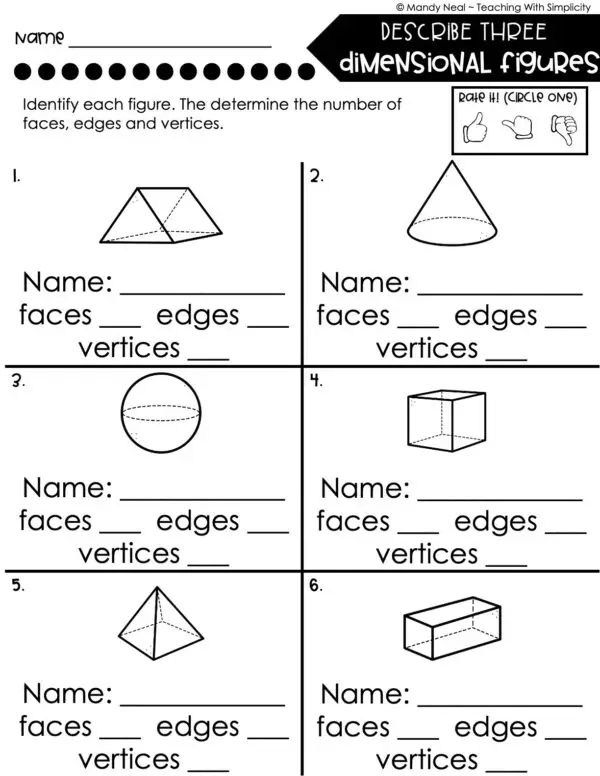 5th Grade Fractions – Describe Three Dimensional Figures Worksheet 2