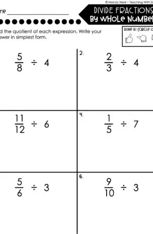 5th Grade Fractions – Divide Fractions by Whole Numbers Worksheet 2