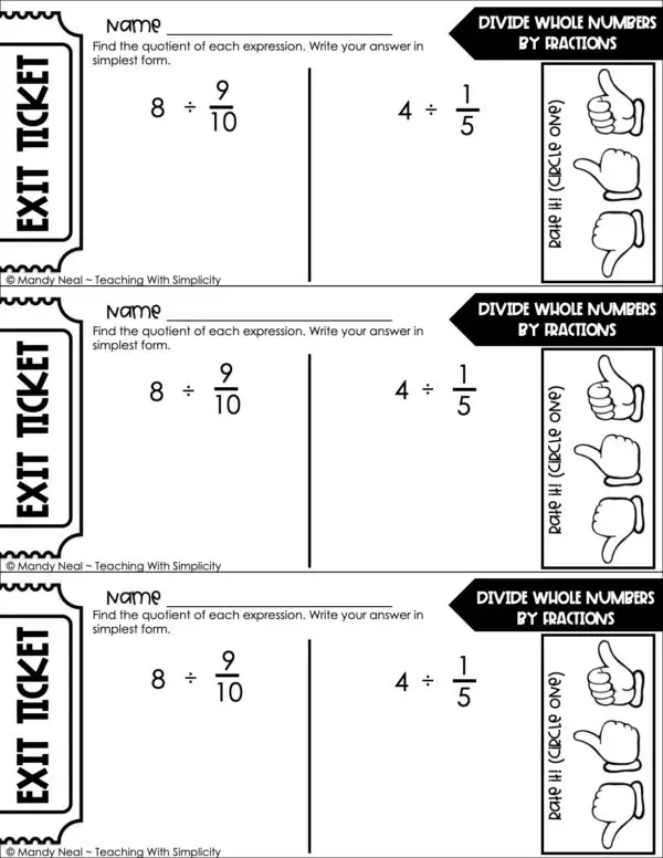 5th Grade Fractions – Divide Whole Numbers by Fractions Exit Ticket 1