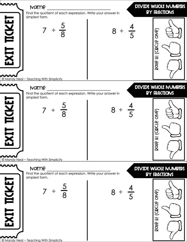 5th Grade Fractions – Divide Whole Numbers by Fractions Exit Ticket 2