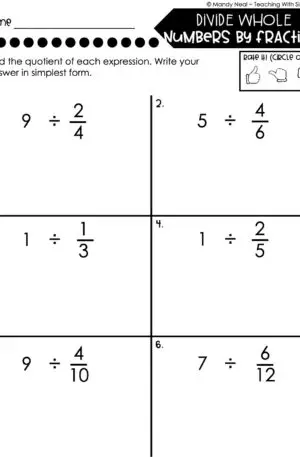 5th Grade Fractions – Divide Whole Numbers by Fractions Worksheet 1