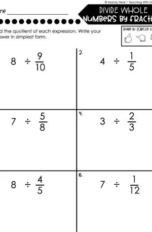 5th Grade Fractions – Divide Whole Numbers by Fractions Worksheet 2