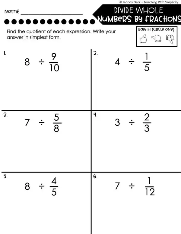 5th Grade Fractions – Divide Whole Numbers by Fractions Worksheet 2