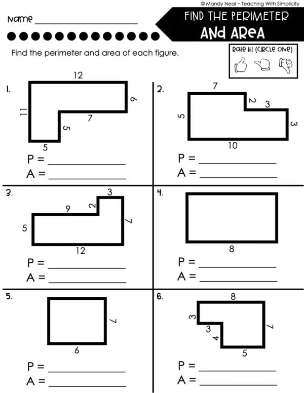 5th Grade Fractions – Find the Perimeter and Area Worksheet 1