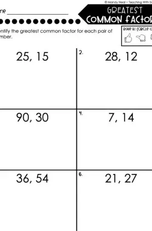 5th Grade Fractions – Greatest Common Factor Worksheet 2