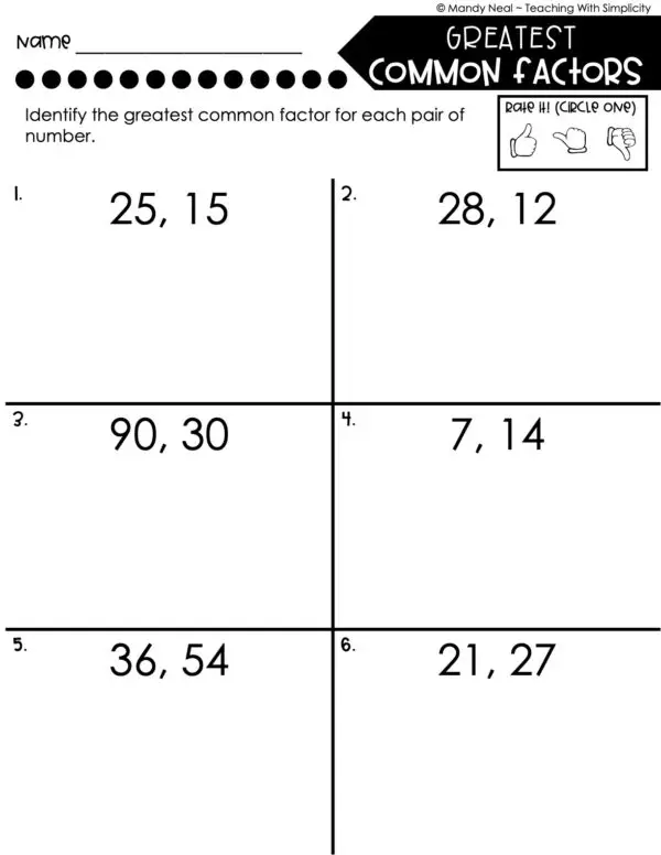 5th Grade Fractions – Greatest Common Factor Worksheet 2