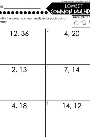 5th Grade Fractions – Lowest Common Multiple Worksheet 1