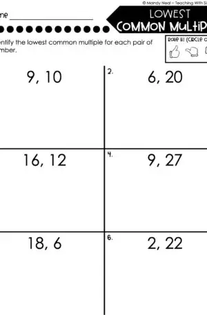 5th Grade Fractions – Lowest Common Multiple Worksheet 2