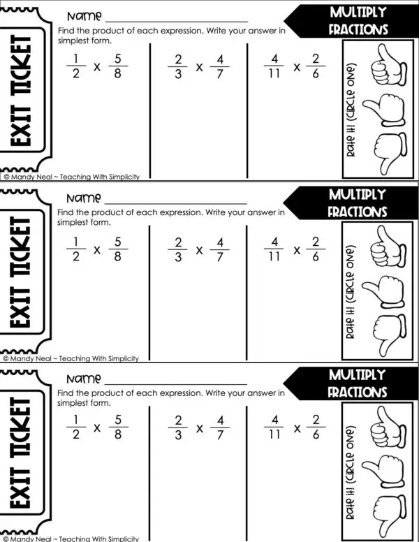 5th Grade Fractions – Multiply Fractions Exit Ticket 1