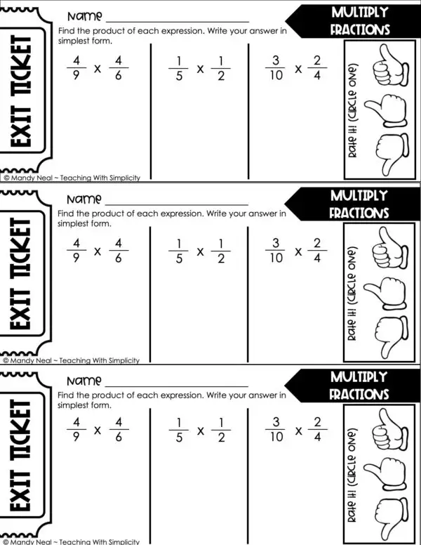 5th Grade Fractions – Multiply Fractions Exit Ticket 2