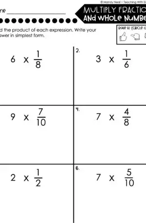 5th Grade Fractions – Multiply Fractions and Whole Numbers Worksheet 1